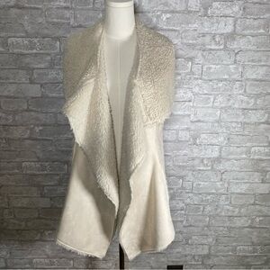 Knox Rose boho Faux Suede Sherpa Vest Sleeveless Open Front Cream size medium